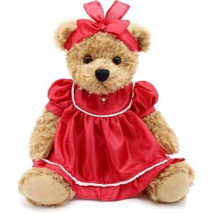 10" Oitscute Red Small Teddy Bear with Cloth Stuffed Animal Soft Plush Toy